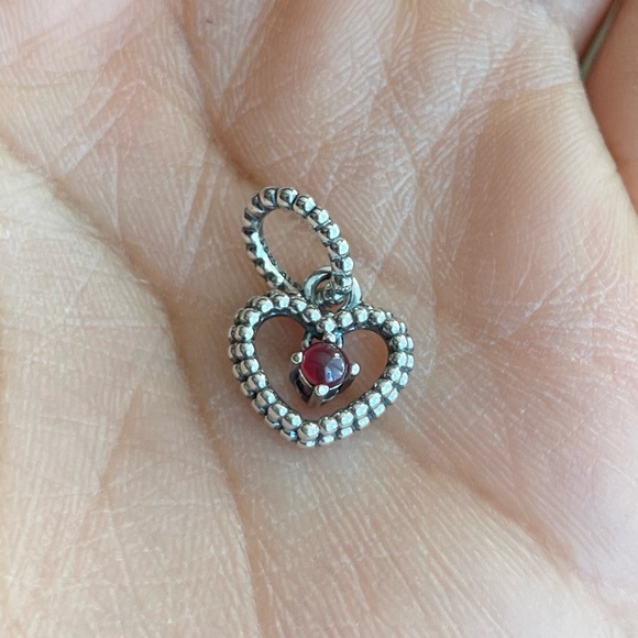 Retired Pandora Heart w/ Red Crystal Dangle Charm Jewelry - Picture 1 of 5